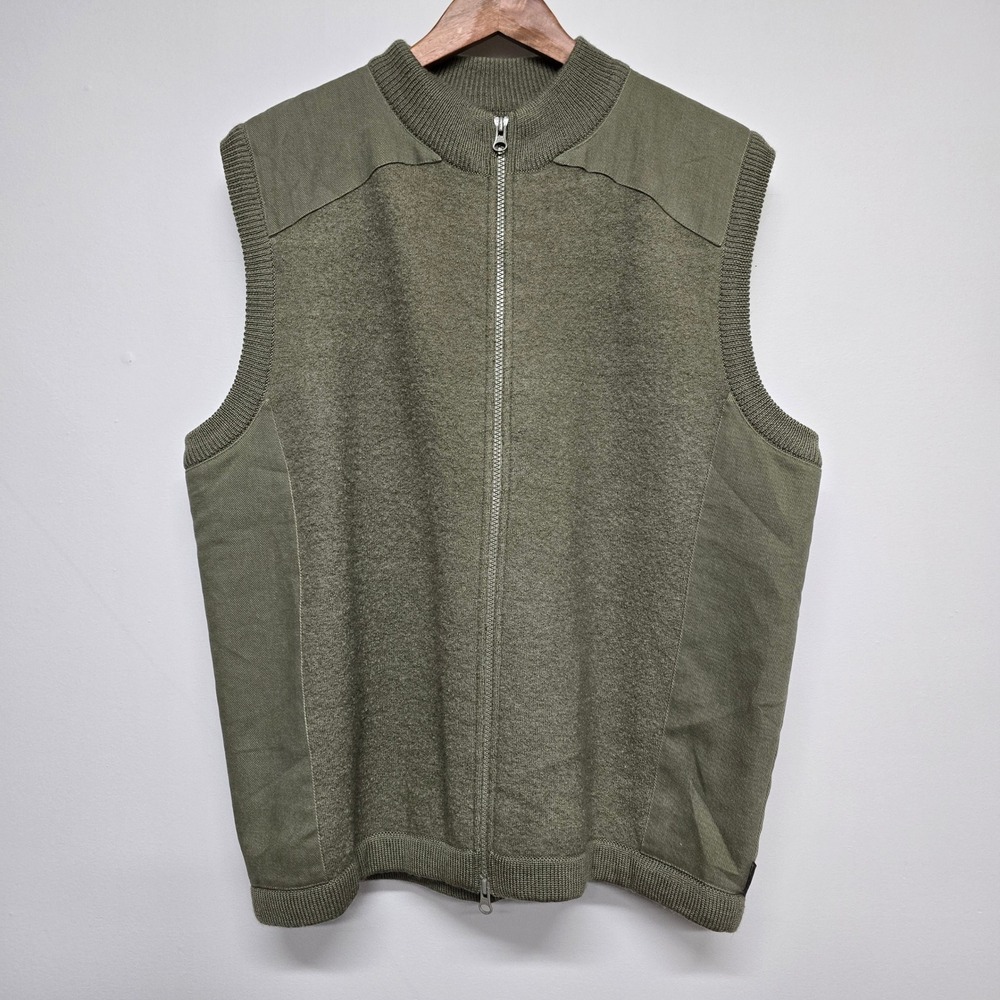 Woolrich Full Zip Vest Mens L Olive Green 100% Wool Canvas Trim Gorpcore
